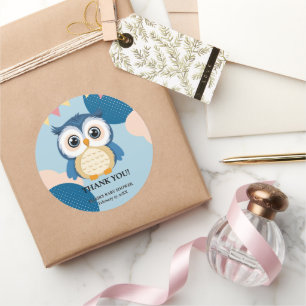 Blue Schattig Woodland Baby Owl Baby shower Ronde Sticker