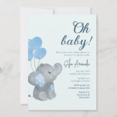 Blue Schattige Baby Elephant Baby shower Kaart (Voorkant)