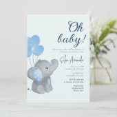 Blue Schattige Baby Elephant Baby shower Kaart (Staand voorkant)
