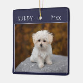 Blue Schattige Dog Pet 2 foto's Kerst Keramisch Ornament (Links)