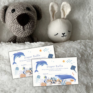 Blue Schattige Dolphin Whale Diaper Raffle Baby sh Informatiekaartje