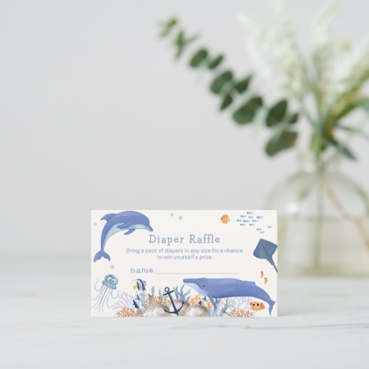 Blue Schattige Dolphin Whale Diaper Raffle Baby sh Informatiekaartje (Staand voorkant)