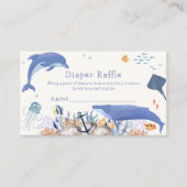 Blue Schattige Dolphin Whale Diaper Raffle Baby sh Informatiekaartje (Voorkant)
