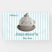 Blue Schattige Dumpling Welkom Baby shower Banner (Horizontaal)