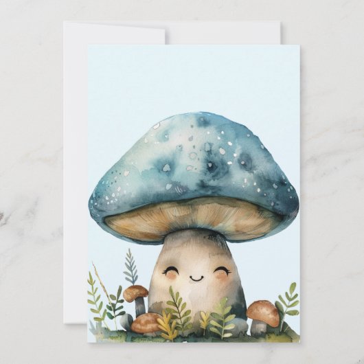 Blue Schattige Mushroom Baby shower Kaart (Achterkant)