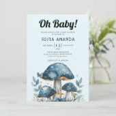 Blue Schattige Mushroom Baby shower Kaart (Staand voorkant)