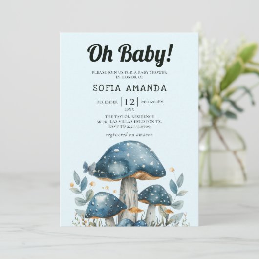 Blue Schattige Mushroom Baby shower Kaart (Staand voorkant)