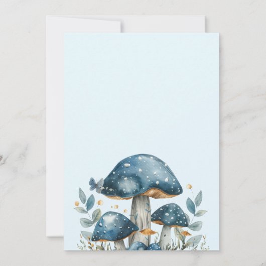 Blue Schattige Mushroom Baby shower Kaart (Achterkant)