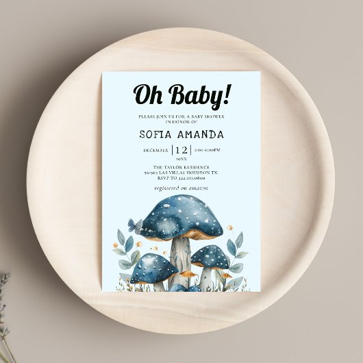 Blue Schattige Mushroom Baby shower Kaart