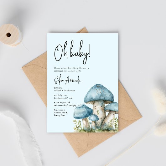 Blue Schattige Mushroom Baby shower Kaart
