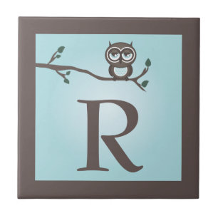 Blue Schattige Owl Monogram Trivet Tegel Tegeltje