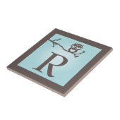 Blue Schattige Owl Monogram Trivet Tegel Tegeltje (Zijkant)
