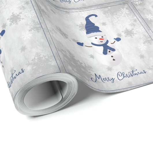 Blue Schattige Snowman Christmas Wrapping Paper Cadeaupapier (Rol Hoek)