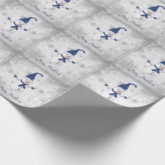 Blue Schattige Snowman Christmas Wrapping Paper Cadeaupapier (Hoek)
