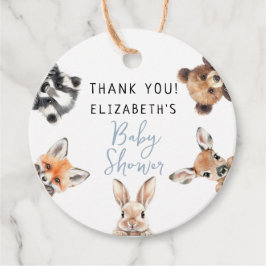 Blue Schattige Waterverf Woodland Animals Baby sho Bedankjes Labels