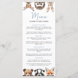 Blue Schattige Waterverf Woodland Animals Baby sho Menu