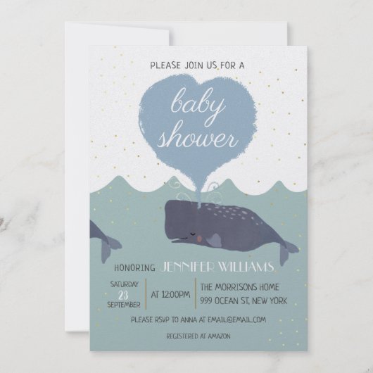 Blue Schattige Whale Baby shower Invitation (Voorkant)