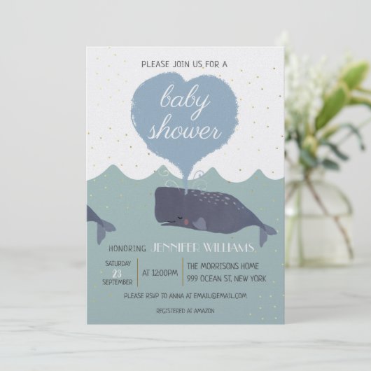 Blue Schattige Whale Baby shower Invitation (Staand voorkant)