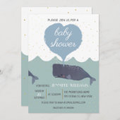 Blue Schattige Whale Baby shower Invitation Kaart (Voorkant / Achterkant)