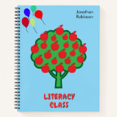 Blue School Class Onderwerp Apple Tree Name Notitieboek (Voorkant)