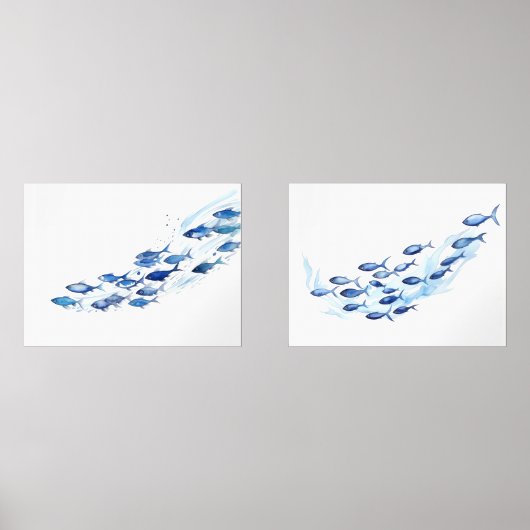 Blue School of Fish Waterverf Muurkunst Sets (Voorkant)