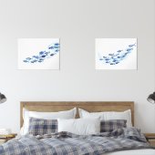 Blue School of Fish Waterverf Muurkunst Sets (Slaapkamer)