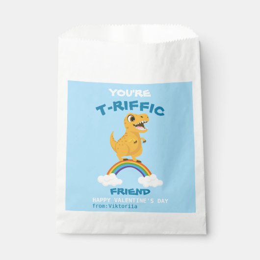Blue School Valentijnsdag dinosaurus t-rex regenbo Bedankzakje (Voorkant)