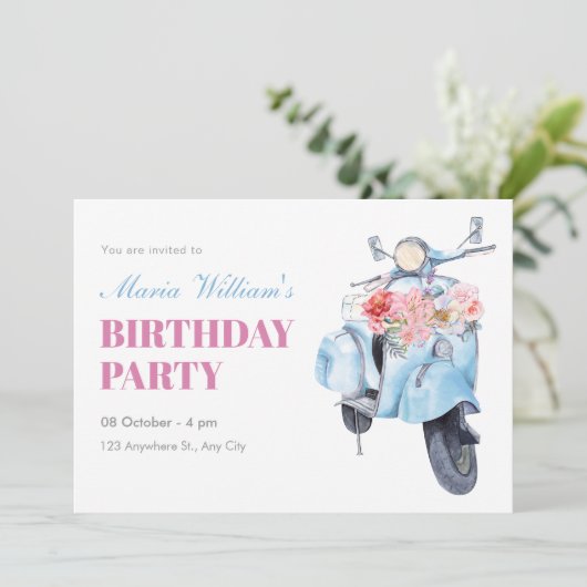  Blue Scooter Verjaardag Kaart (Staand voorkant)