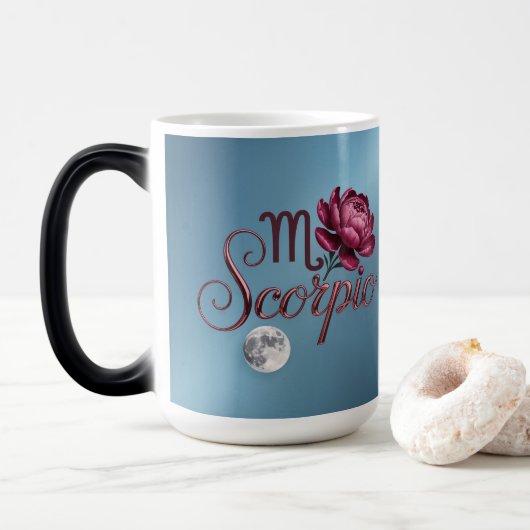 Blue Scorpio Glyph Moon Peony Morphing Mug Magische Mok (Met donut)