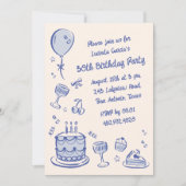 Blue Scribble Hand getekend 30ste verjaardagsfeest Kaart (Voorkant)