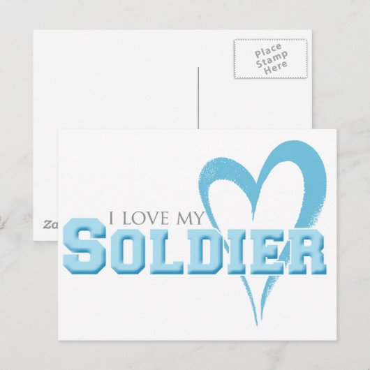 Blue Scribble Heart - Ik hou van mijn soldaat Briefkaart (Voorkant / Achterkant)