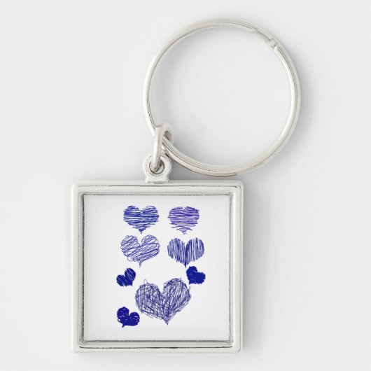 Blue Scribble Hearts Sleutelhanger (Voorkant)