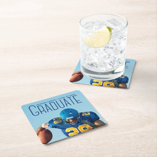 Blue Script Afstuderen Foto Aangepaste GraduPartij Kartonnen Onderzetters (Insitu)