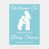 Blue Script Christmas Baby shower Welkom Acryl Bord (Voorkant)