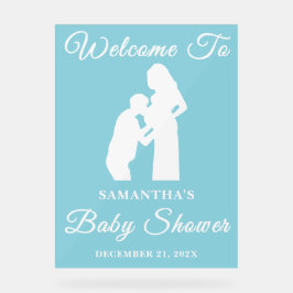 Blue Script Christmas Baby shower Welkom Acryl Bord