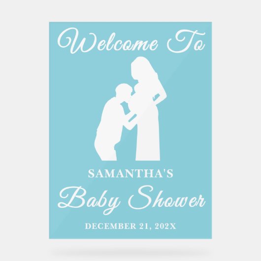 Blue Script Christmas Baby shower Welkom Acryl Bord (Voorkant)