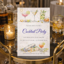 Blue Script Cocktail Night Invitation