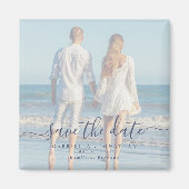 Blue Script Couple Photo Wedding Save the Date Magneet (Voorkant)