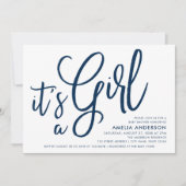 Blue Script en Pink Het is een meisje Baby shower Kaart (Voorkant)