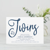 Blue Script en Pink It's Twins Baby shower Kaart (Staand voorkant)
