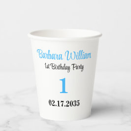 Blue Script First Birthday Custom Party Papieren Bekers