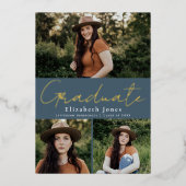 Blue Script Folie Afstuderen Fotoaankondiging Folie Uitnodiging (Voorkant)