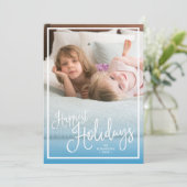 Blue Script Gelukkig Feestdagen Holiday Foto Feestdagenkaart (Staand voorkant)