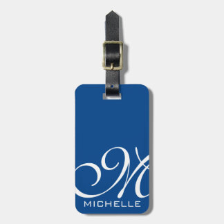 Blue Script Monogrammed Bagagelabel