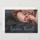 blue SCRIPT Naam boy Baby Geboorteaankondiging Kaart (Voorkant)