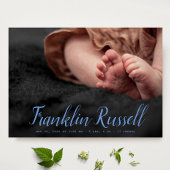 blue SCRIPT Naam boy Baby Geboorteaankondiging Kaart