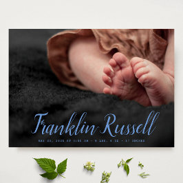 blue SCRIPT Naam boy Baby Geboorteaankondiging Kaart