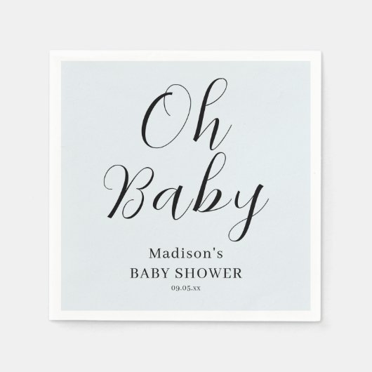 Blue Script Oh Baby shower Napkins Servet (Voorkant)