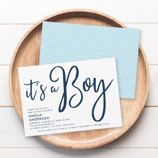 Blue Script & Pastel Blue Het is een Boy Baby show Kaart