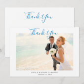 Blue Script Photo Beach Weddenschap Hartelijk dank Kaart (Voorkant / Achterkant)